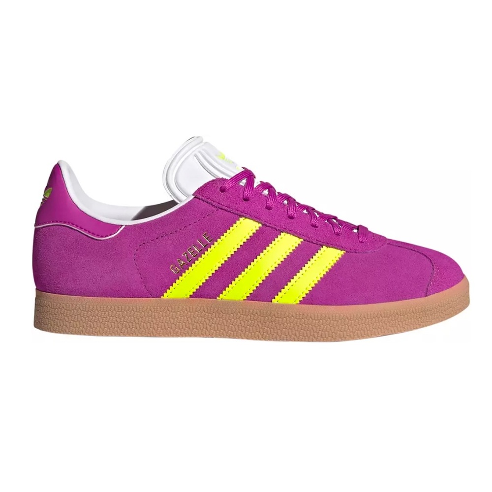 Adidas Gazelle Purple and neon yellow sneakers